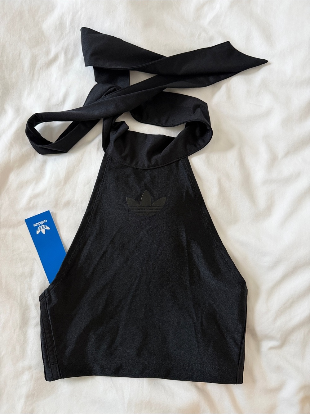 adidas Black Girls Halter One-Piece Swim Top with Trefoil